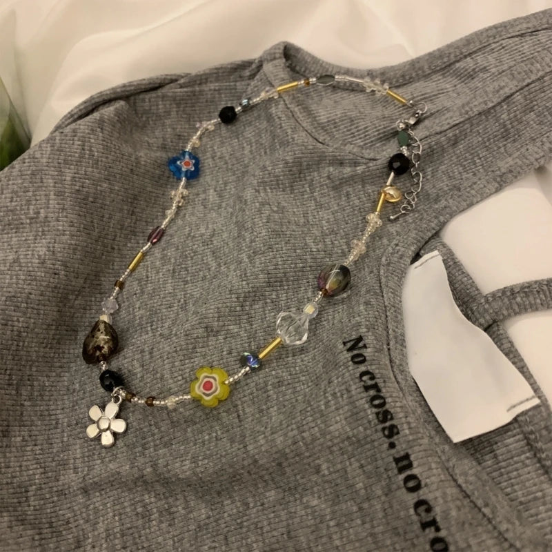 LIZAKOSHT  -  Beaded Clavicle Necklace Acrylic Flower Pendant Neckalces Elegant Accessory Women Neck Jewelry Suitable for Any Dropship