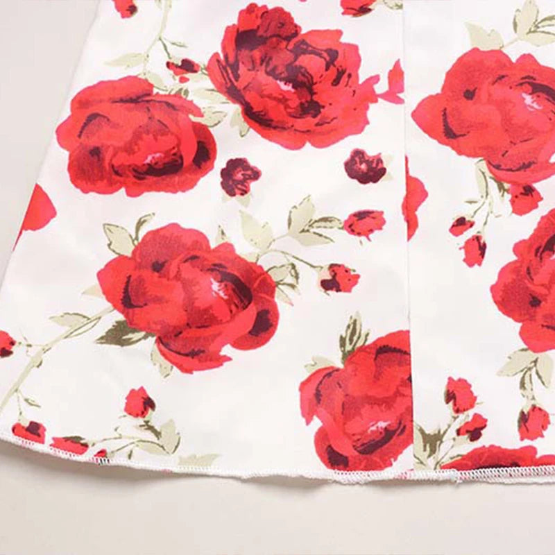 LIZAKOSHT  -  Sexy Sweet Rose Printed Halter V Neck High Waisted Sleeveless Backless A-line Short Dresses Chic Vintage Holiday Streetwear