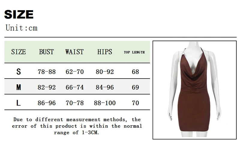 LIZAKOSHT  -  Women's Asymmetric Metal Ring Decorative Halter Swinging Collar Draped Backless Sleeveless Skinny Mini Dress Nightclub Wear