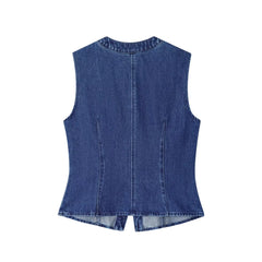 LIZAKOSHT  -  Denim Vests Jackets Autumn Women's 2025 New Slim O-neck Beaded Elegant Women Jackets Chic Street Youth Casual Denim Jacket Vests