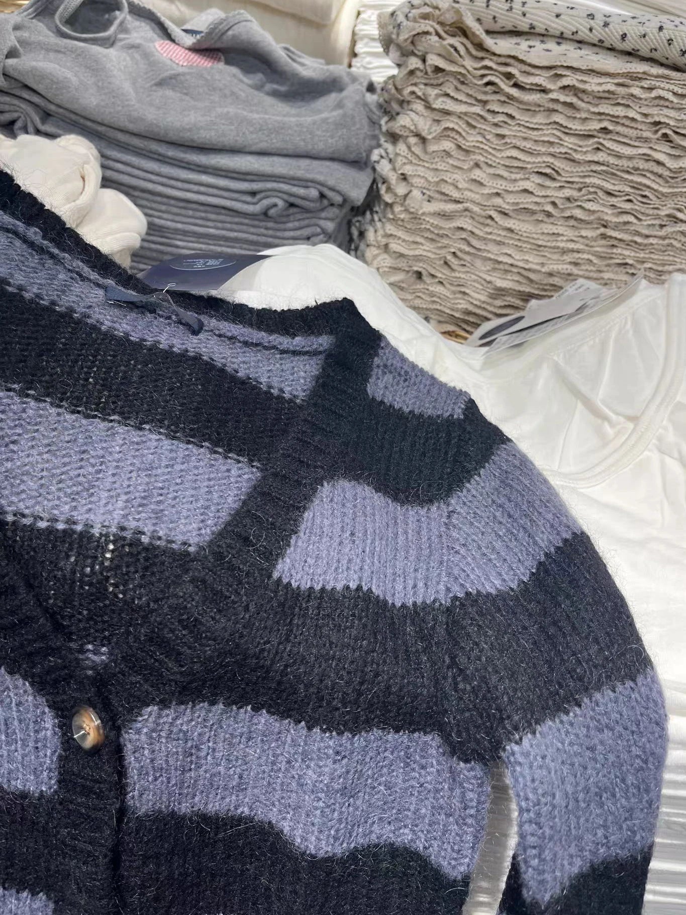 LIZAKOSHT  -  Vintage Black Striped Sweater Cardigan Woman V-neck Single Breasted Long Sleeve Cotton Thin Sweaters Autumn Casual Slim Knitwear