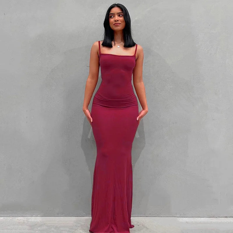 LIZAKOSHT  -  Fashion Elegant Temperament Pure Desire Sexy Long Milk Silk Wrap Dr Women's Summer Basic Thin Fabric Mid Waist Gown Tail Skirt