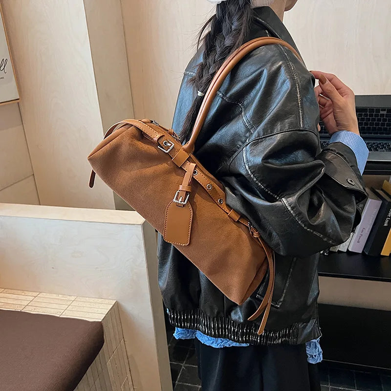 LIZAKOSHT  -  Vintage Faux Suede Shoulder Bag for Women Handbags tassel Female Armpit bag Designer ladies totes burgundy bolsa feminina