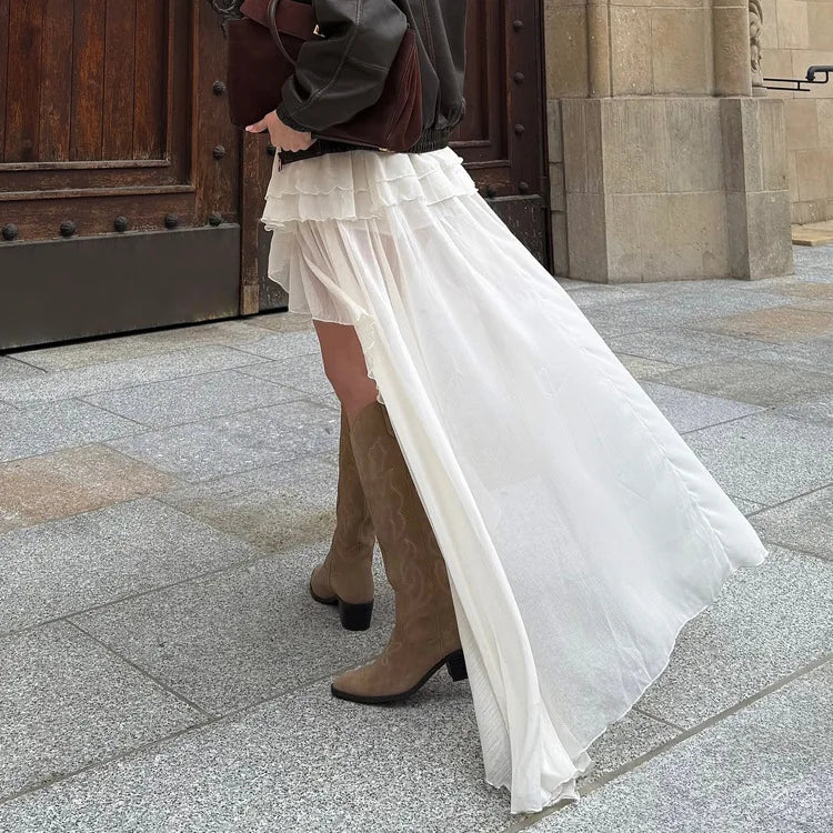 LIZAKOSHT  -  Casual Irregular Skirt For Women Solid High Waist Loose Pleats See-Through Fashion Y2k Skirts Outfit Female Skirts