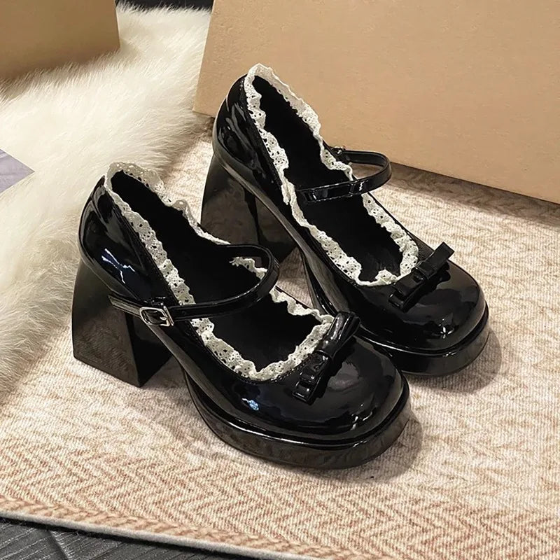 LIZAKOSHT  -  Designer Platform High Heel Women's Mary Jane Shoes Fashion Butterfly-knot Lace Shoes New Spring Autumn Wedding Party Shoes