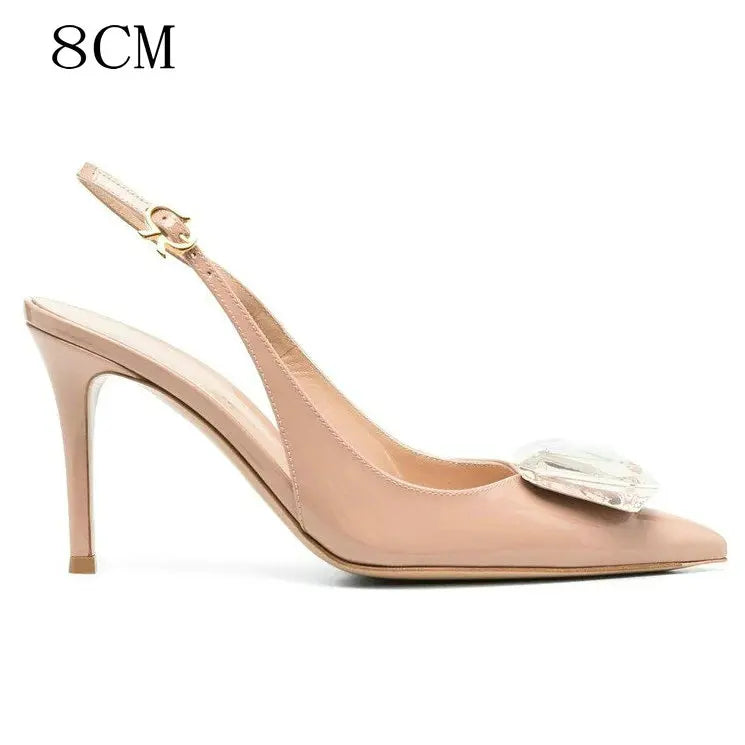 LIZAKOSHT  -  Summer New High-Heeled Shoes Pointy Square Buckle Crystal Shallow Mouth Thin Heels Elegant Sandals For Woman