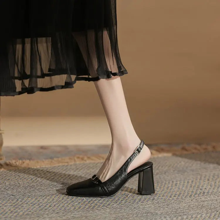 LIZAKOSHT  -  Low Sandals Woman Leather Female Shoe Low-heeled Girls Fabric Hoof Heels Rome Slides PU Rubber Female Sandal Low-Heeled Shoes Wi