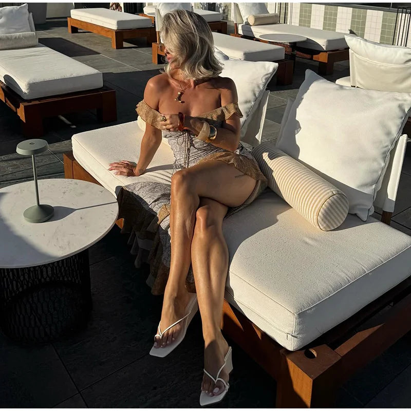 LIZAKOSHT  -  Printed Flounce Lace Up Long Halter Dress Woman Slim Sleeveless Patchwork Color Chic Robes Sexy Beach Vacation Women's Dresses