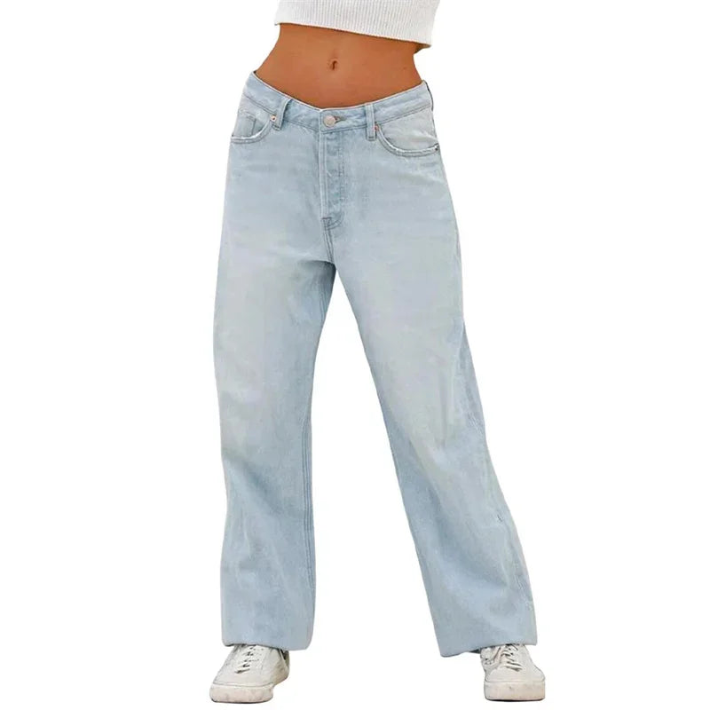 LIZAKOSHT  -  High Waist Loose Women Straight Jeans Street Casual Wide Leg Denim Pants Female Four Seasons Comfortable Commuter Trousers