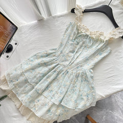LIZAKOSHT  -  Summer Square Collar Ballet Core Dress Mini Frock Floral Party One-Piece Shoujo Evening Mori Girl Aesthetic Coquette Gyaru Cute