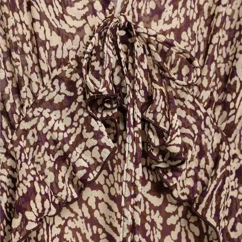 LIZAKOSHT  -  Floral Print Long Dress Women 2025 New Summer Elegant Loose V-neck Lace Up Midi Dresses Vintage Chic Boho Casual Party Dresses