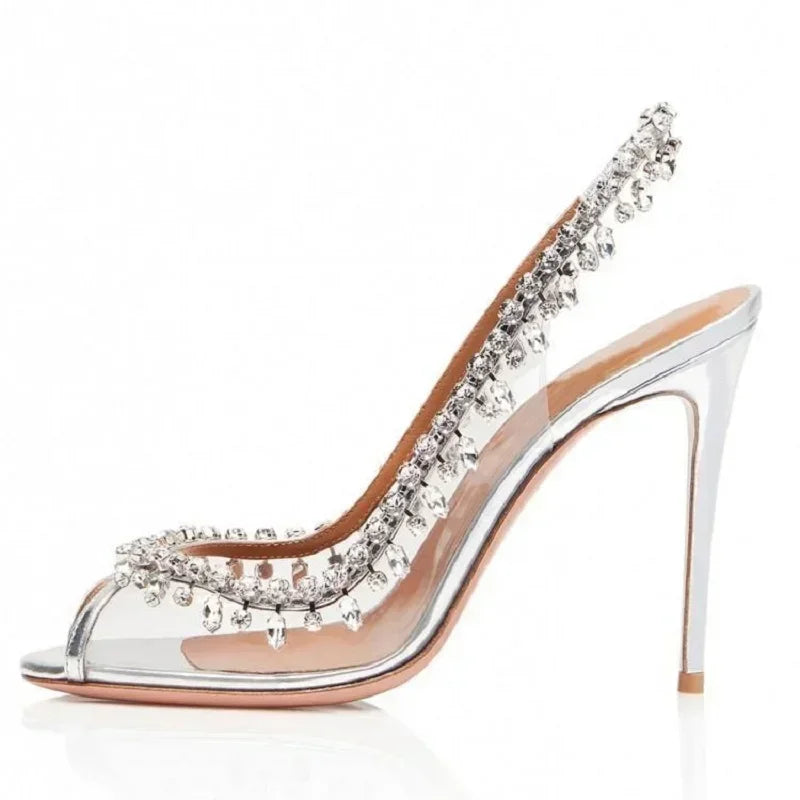 LIZAKOSHT  -  Shiny Crystal High Heels Sandals Women Summer PVC Transparent Fish Mouth Party Dress Shoes Fashion Luxury Designer Sandals Women