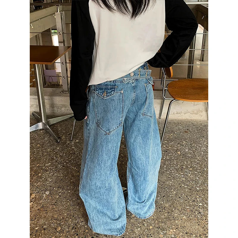 LIZAKOSHT  -  Summer Blue Jeans for Women's Y2K Retro Jeans niche high-end American Retro High Street Straight Leg Cleanfit Knife Pants