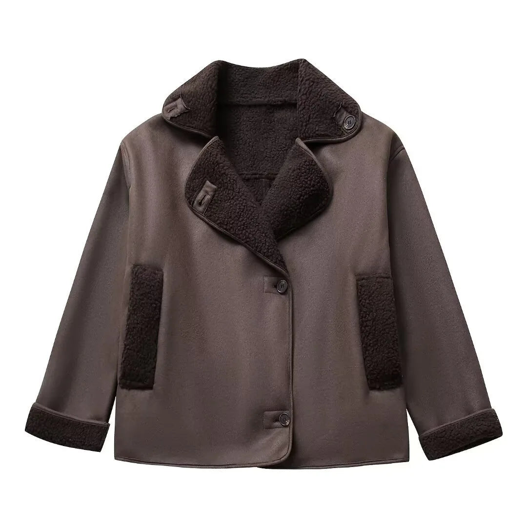 LIZAKOSHT  -  Women's Casual Fashion Comfortable Jacket 2025 Spring European and American Style Lapel Loose Fur Integrated Warm Jacket
