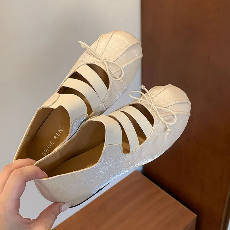 LIZAKOSHT  -  New Fashion Elastic Band Women Ballet Flats Dance Shoes Female Height Increasing Mary Janes Ladies Round Toe Footwear Flat Shoes