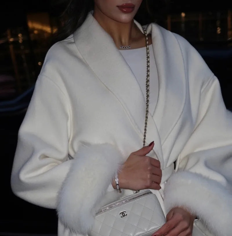 LIZAKOSHT  -  Fox Fur Woolen Women's 2025 Autumn Coat Fashion Patchwork Double-Sided Wool Overcoat Commuter New Elegant Office Jacket