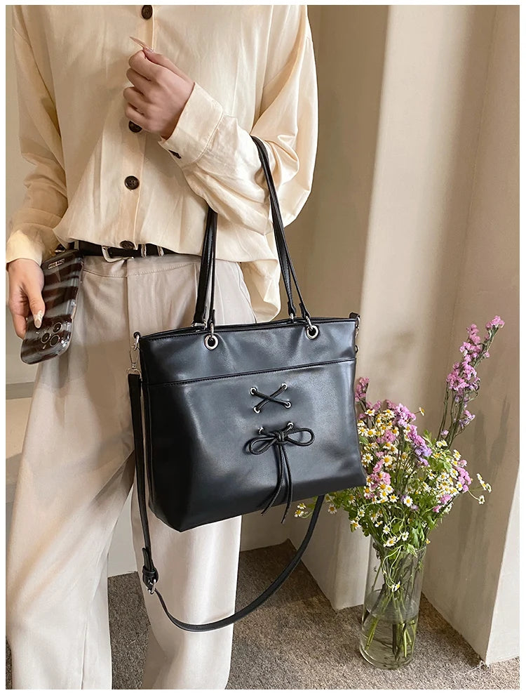 LIZAKOSHT  -  Bow Tie Designer Big Capacity Tote Shouler Crossbody Bags for Women Handbags Purses 2024 New Vintage Ladies Shopping Travel Bags