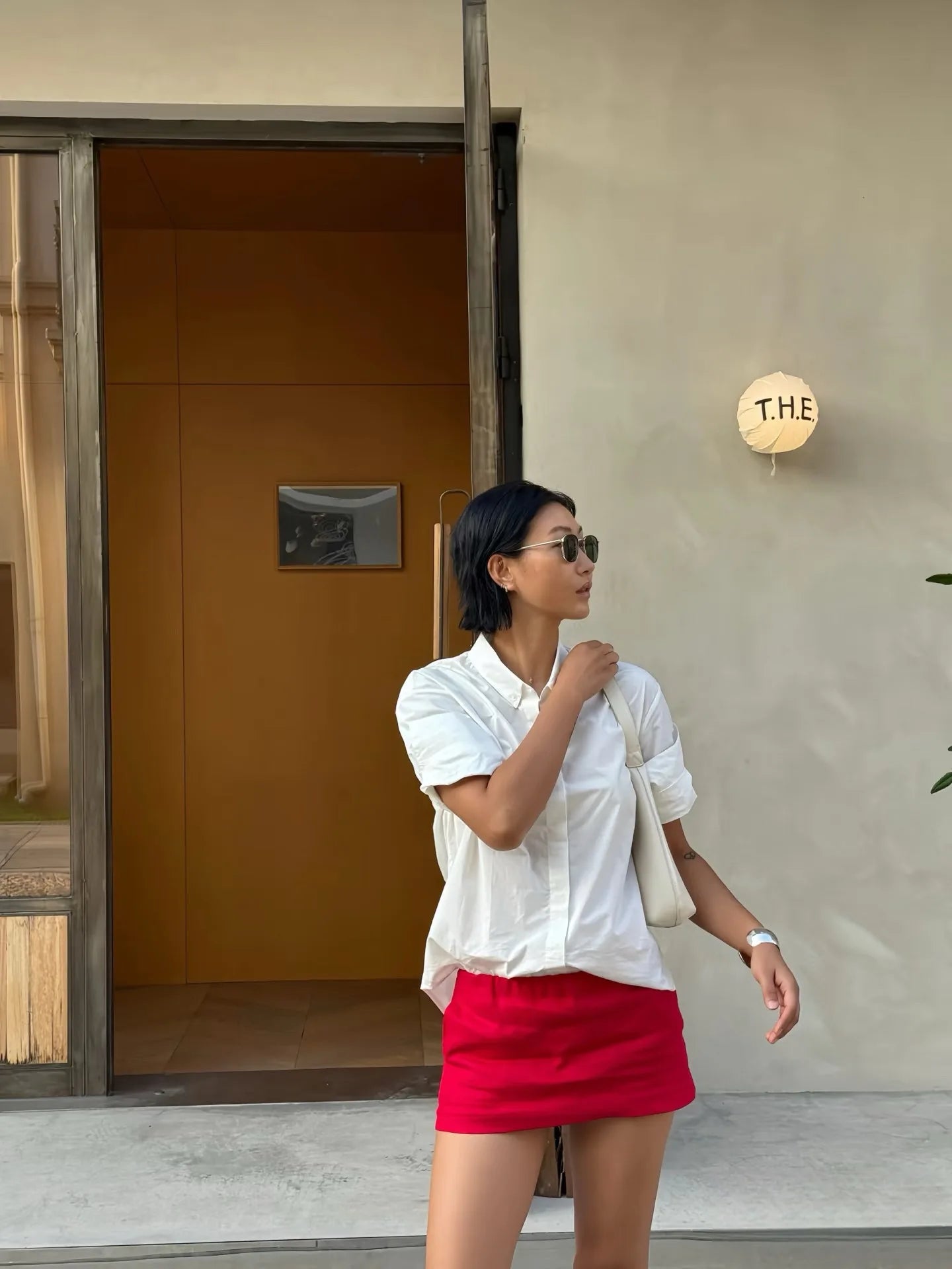 LIZAKOSHT  -  Women red 100% linen shorts skirts