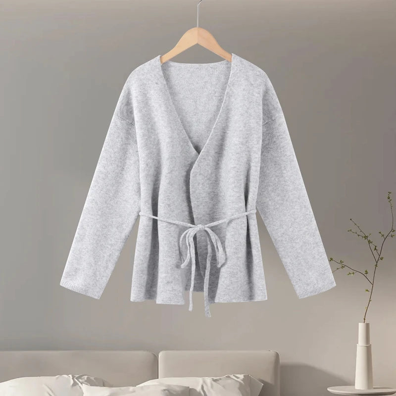 LIZAKOSHT  -  Casual Knit Cardigan Women Loose V Neck Long Sleeves Lace Up Sweater Coats Female 2025 Autumn Winter Solid Soft Chic Knitwears