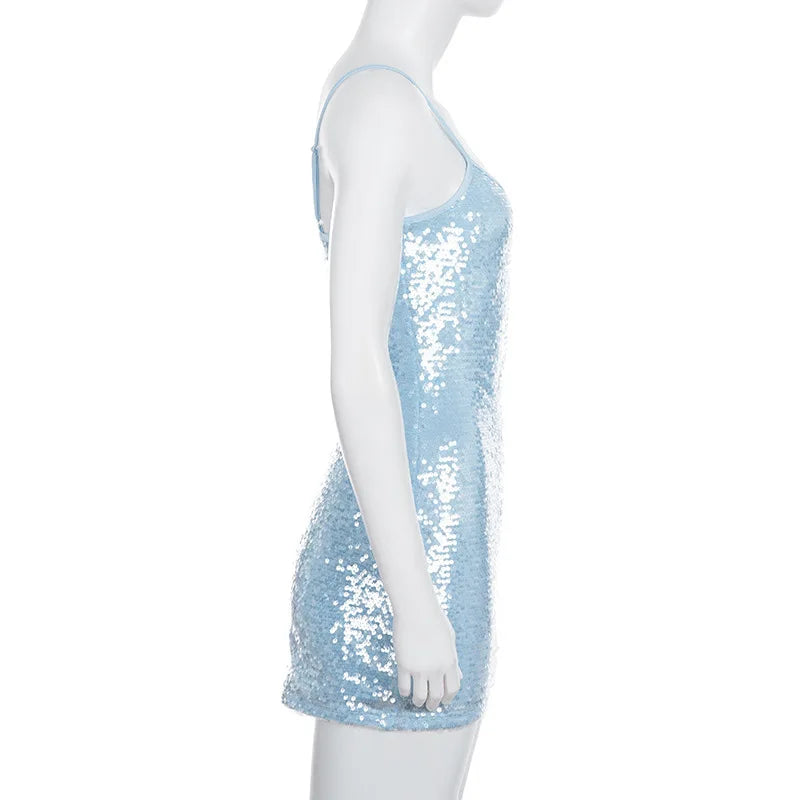 LIZAKOSHT  -  Iridescent Sequin Gradient Evening Mini Dress Bodycon For Women Autumn New Solid Color Elegant Short Dress Partywear