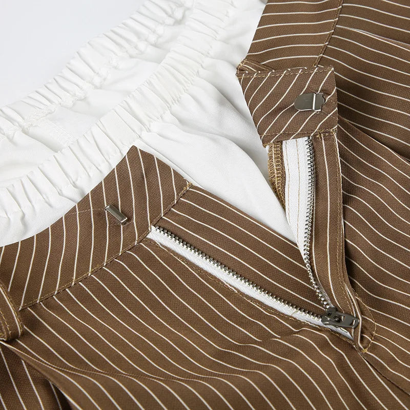 LIZAKOSHT  -  Summer New Cross Border Waist Patch Stripe Casual Pants Simple Drape Contrast Straight Suit Pants