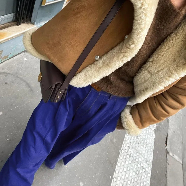 LIZAKOSHT  -  Stylish Street American Double Pocket Blue Trousers Women's Loose Straight Wide Leg Pants