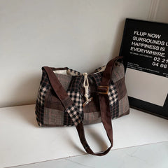LIZAKOSHT  -  Fashion Plaid Texture Shoulder Bag Autumn Winter Wool Large Capacity Crossbody Bag Retro Lazy Style Lightweight Storage Bag