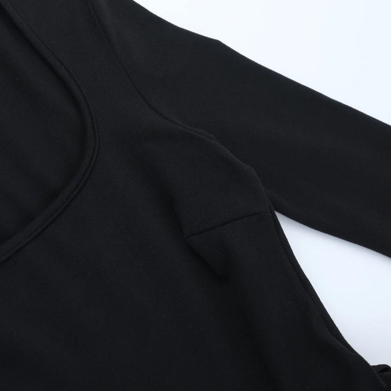 LIZAKOSHT  -  Classic Black Princess Fluffy Dress For Women Elegant Crew Neck Long-sleeved High Waist Pleated Mini Gowns Party Streetwear