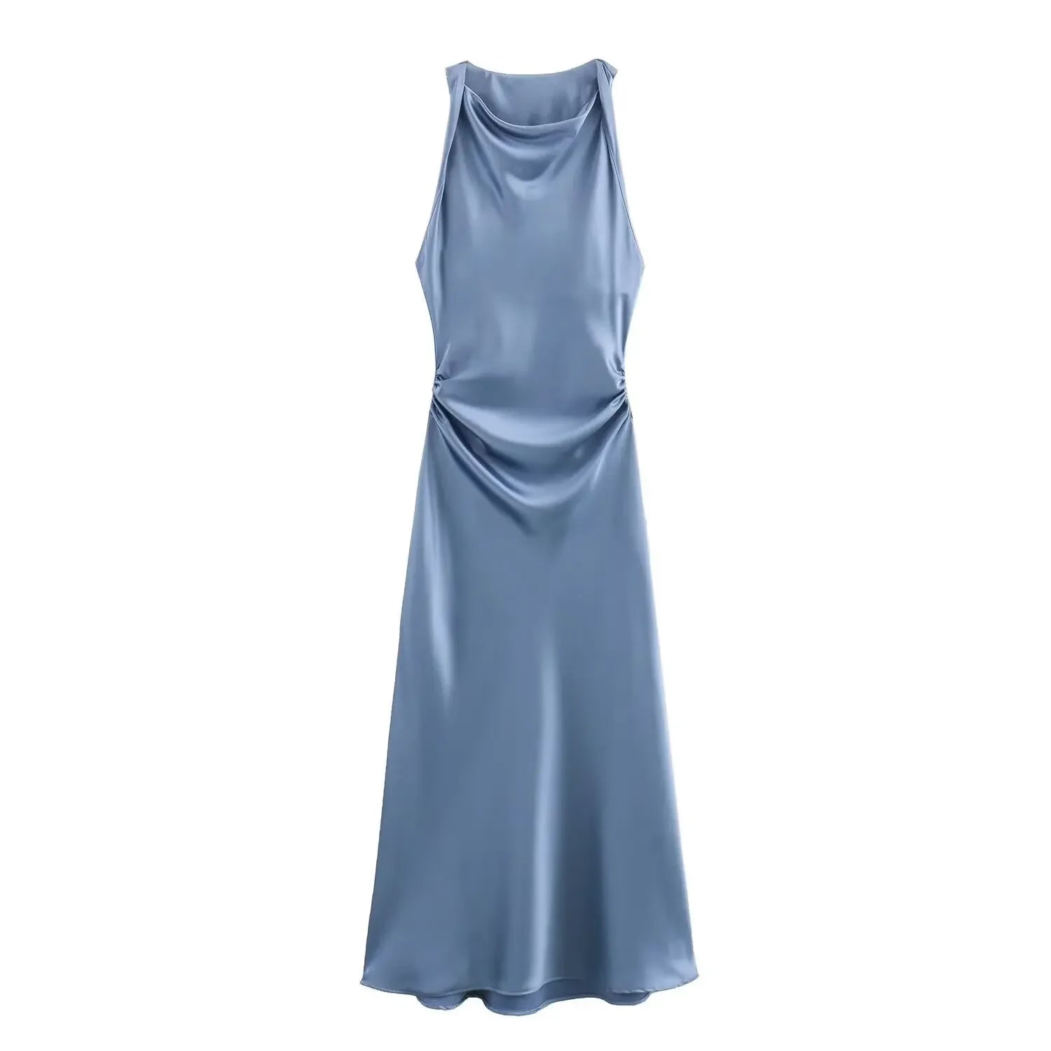 LIZAKOSHT  -  Summer New Women Sleeveless Dress Fashion Temperament Sexy Silk Satin Texture Solid Color Midi Long Dress Women Elegant