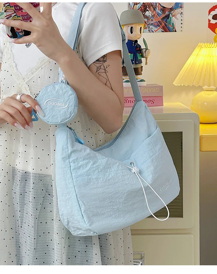 LIZAKOSHT  -  Japan Style Women Crossbody Bag New Casual Nylon Letter Composite Bag Simple Large Capacity Canvas Single Shoulder Tote Bag