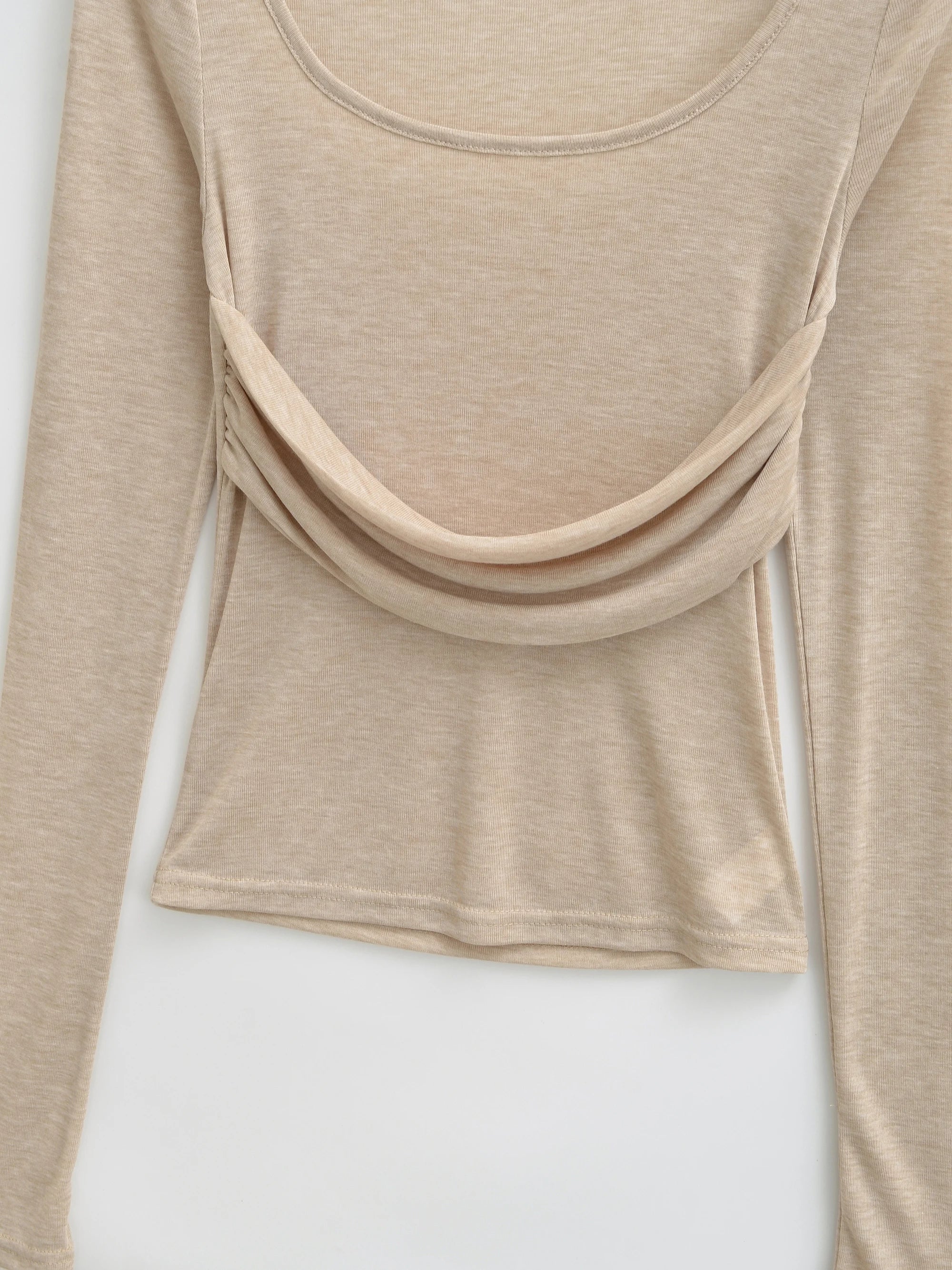LIZAKOSHT  -  3 color Spring Removable High Collar Long Sleeve T Shirt Women Spliced Ruched Chest Stretch T-shirt Skinny Top Apricot White