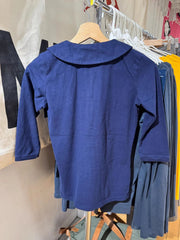 LIZAKOSHT  -  Navy Half Sleeve Slim T-shirt Autumn Peter pan Collar Single Breasted Cotton Tshirt Female Sweet Cute Preppy Style Woman's tee