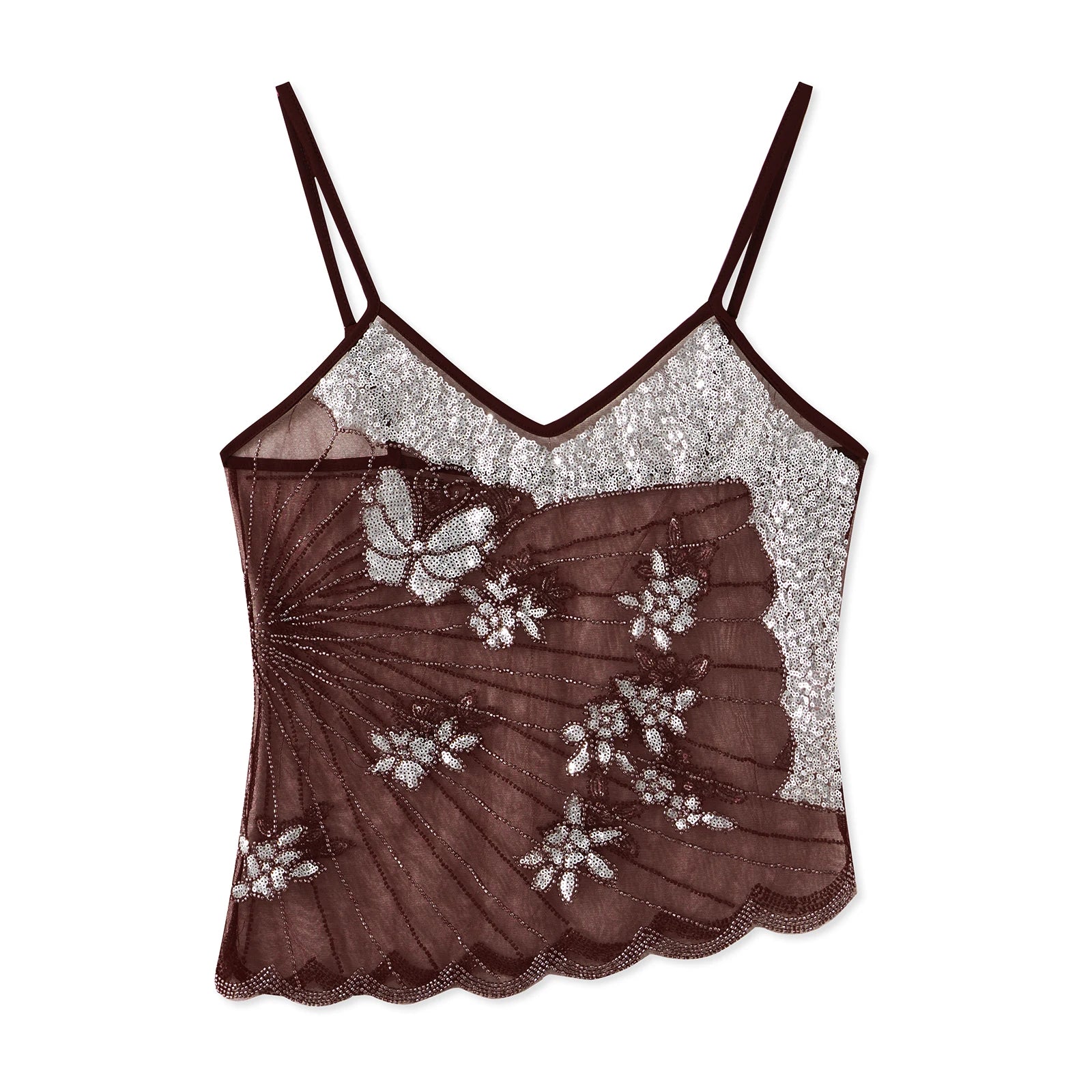 LIZAKOSHT  -  Y2K Sequin Butterfly Tops Women Sleeveless Spaghetti Strap Sheer See Through Camisole Party Clubwear Summer Date Night Outfits