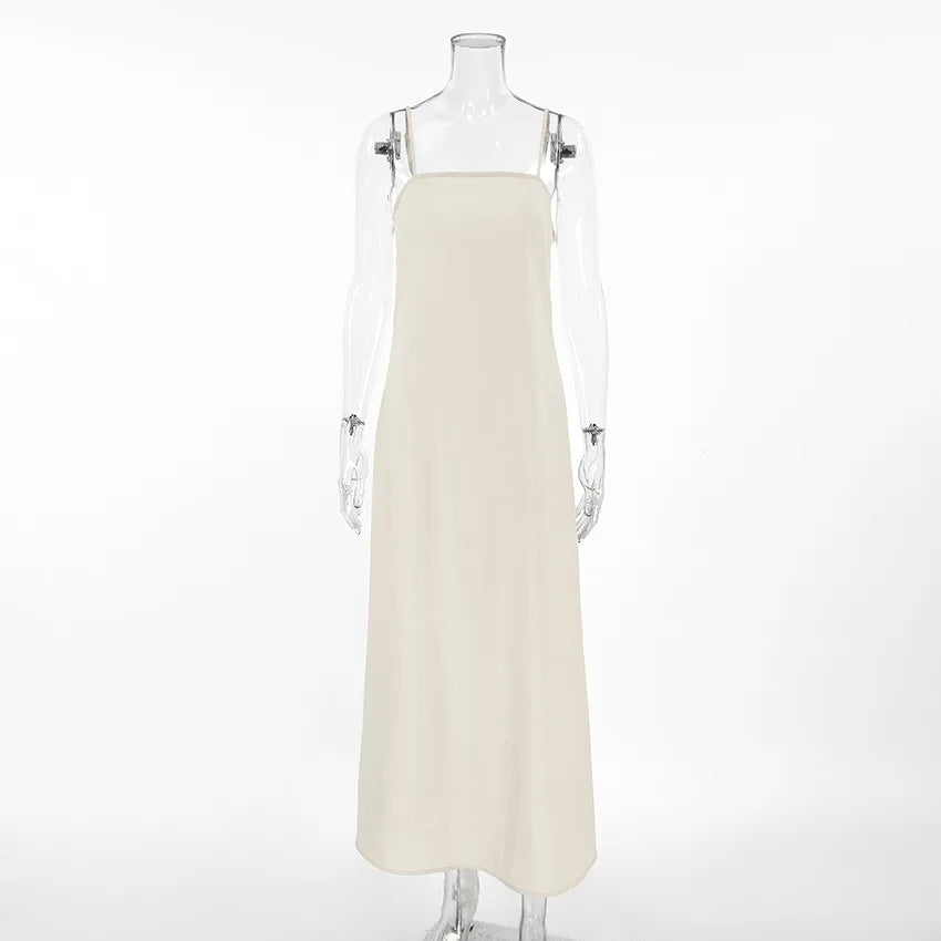 LIZAKOSHT  -  Spring and Summer Commuting Khaki Cotton and Linen Suspender Dress Women's Fashion Loose A-shaped Long Dress