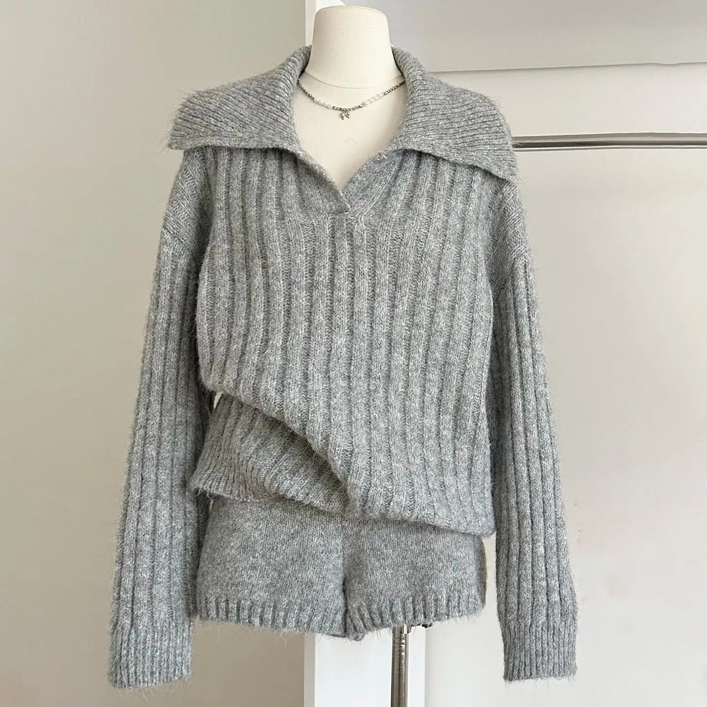 LIZAKOSHT  -  New In Matching Sets Two Piece Outfits 2 Pieces Set For Woman All-match Loose Simple  Sweater Comfortable Shorts Knitted
