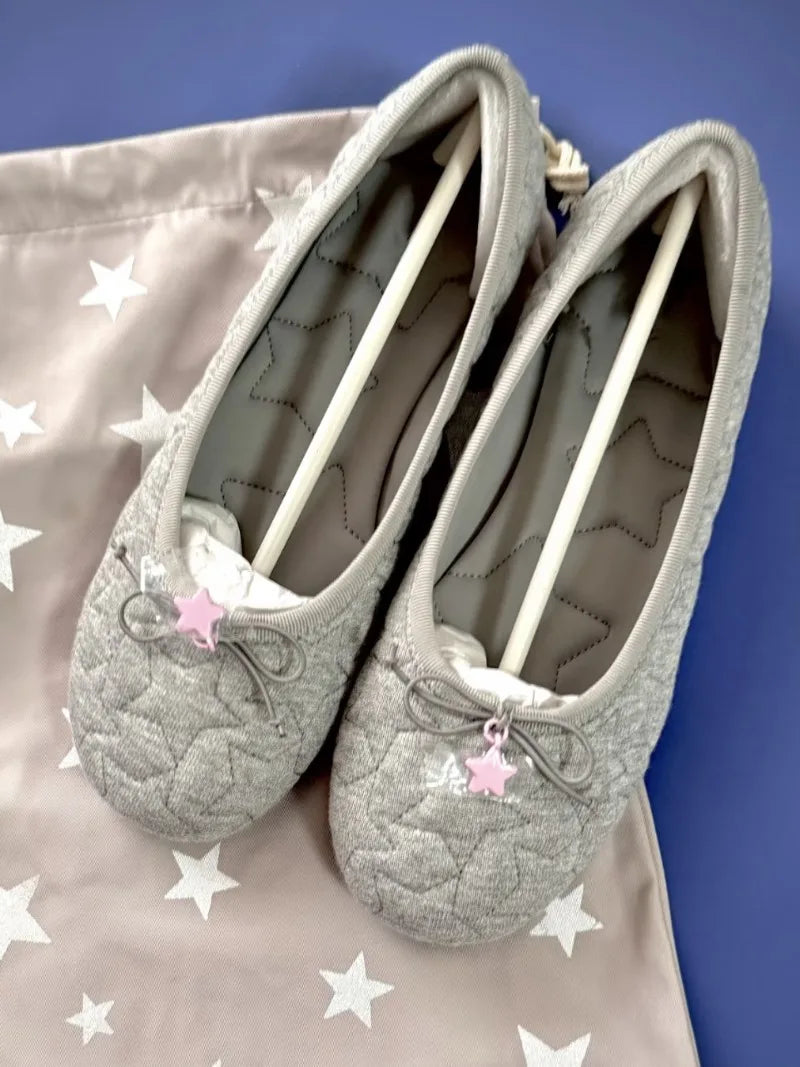LIZAKOSHT  -   Star Embroidered Ballet Shoes for Women New Casual Sports Bow Shallow Single Shoes Women Bow Ballet Flats Soft Cotton Shoes
