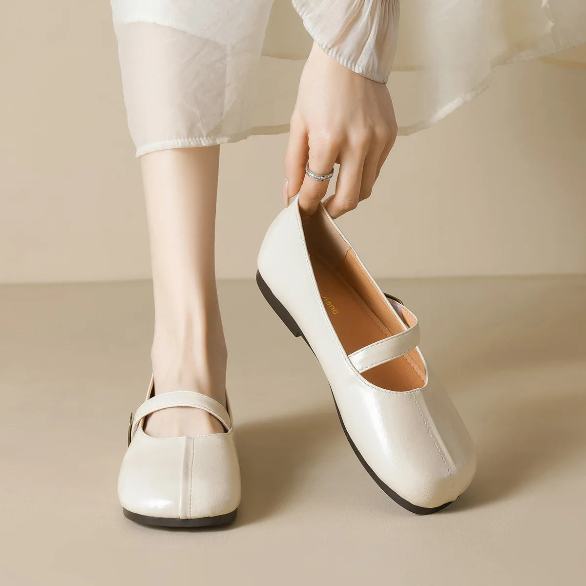 LIZAKOSHT  -  Retro Belt Strap Mary Janes Woman Lolita Flats Shoes Square Toe Cozy Slip On Loafers Female Solid Pu Leather Mocasines De Mujer