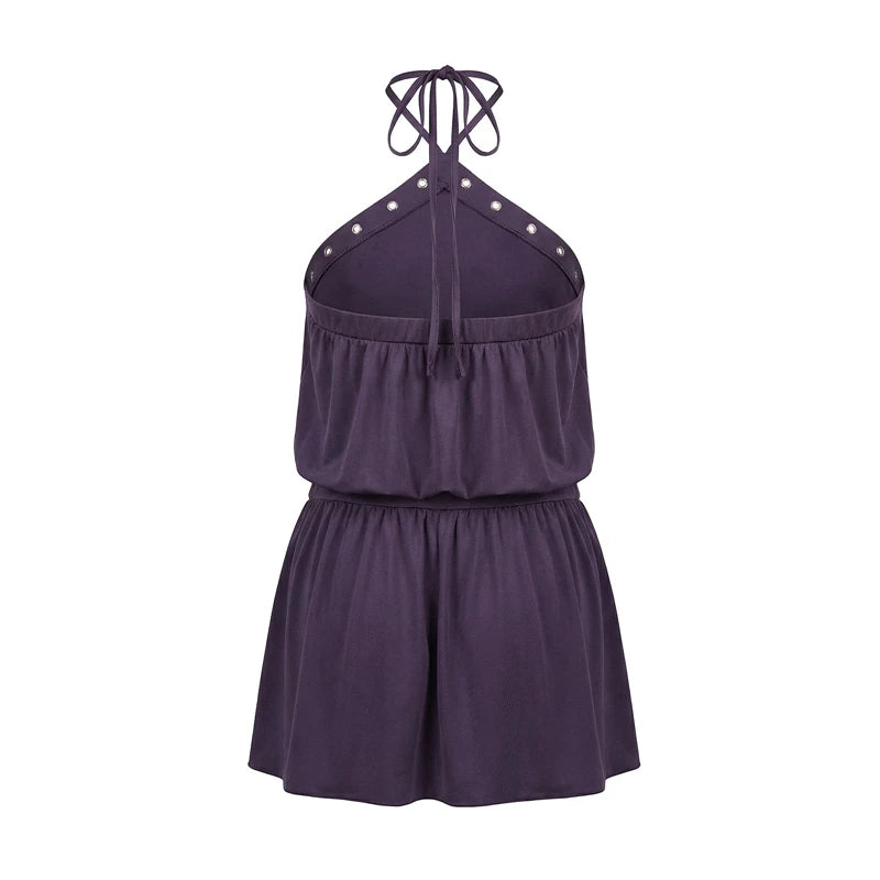 LIZAKOSHT  -  Women Y2k Halter Mini Dress Coquette Drop Waist Backless Bubble Dress Elegant Lady Cocktail Party A Line Mini Dress