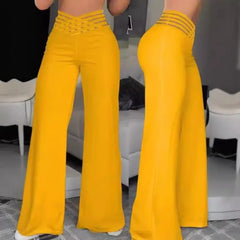 LIZAKOSHT  -  Pants Women's Cutout Cross-over Belted Elegant Commuter Slightly Flared High-waisted Wide-leg New Casual Trendy Niche Versatile