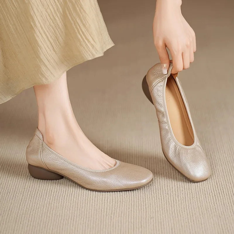 LIZAKOSHT  -  Leather Low-Heel Slip-On Women's oes Soft Bot Faionable Comfortable Casual Footwear for Middle-Aged And Young Women