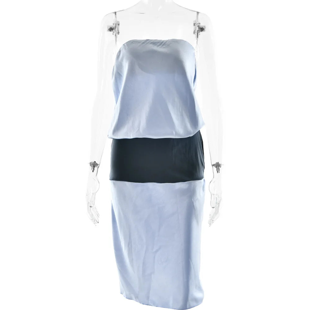 LIZAKOSHT  -  Women Casual Patchwork Strapless Sets Fashion Off-shoulder Sleeveless Slim Top Skirt 2 Pieces New Lady Daily Commute Wear