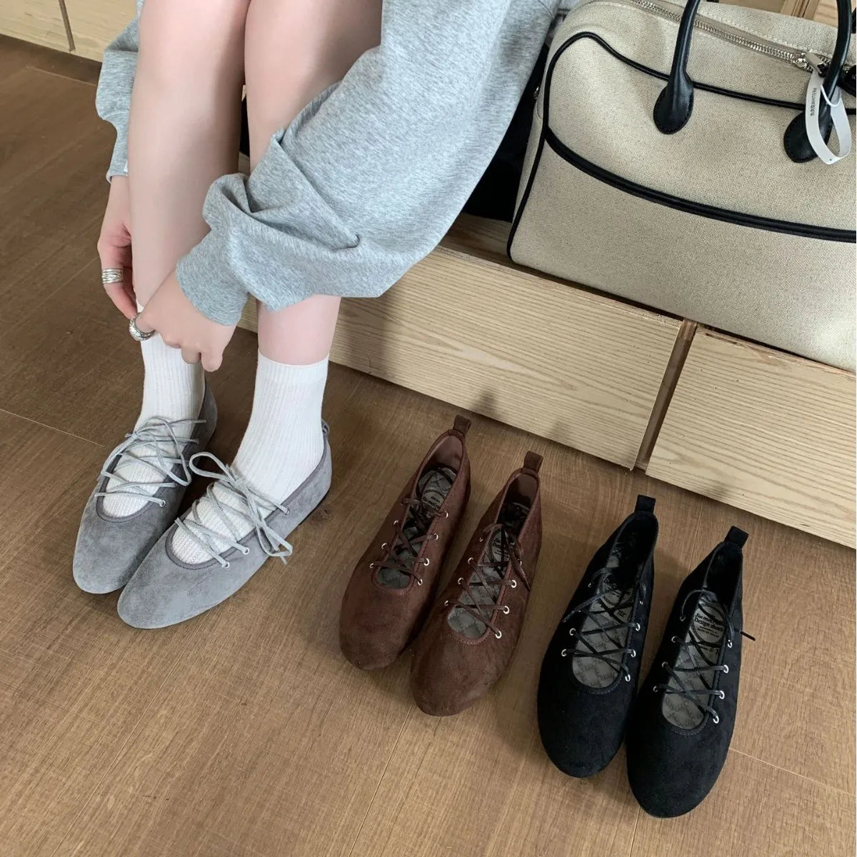 LIZAKOSHT  -  Autumn Cross Tied Round Toe Flat Shoes Women Retro Comfort Casual Shoes Shallow Ballet Style Elegant Mary Jane Shoes Women