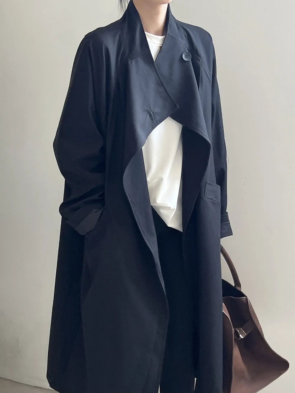 LIZAKOSHT  -  Fashion Minimalism Single Button Trench For Women Lapel Long Sleeve Office Lady Windbreaker Autumn New