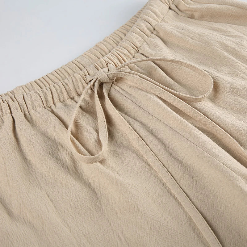 LIZAKOSHT  -  Casual Basic Solid Big Pockets Wide Leg Pants Loose Bandage Low-Waisted Straight Pants Women Autumn Spring Fashion