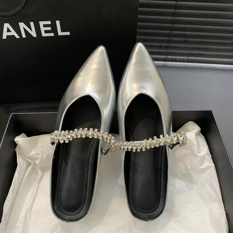 LIZAKOSHT  -  Fashion Mules Pointed Toe Slippers Women Autumn Rhinestone Flats Heels Shoes Female Elegant Outdoor Comfort Moccasin Pumps