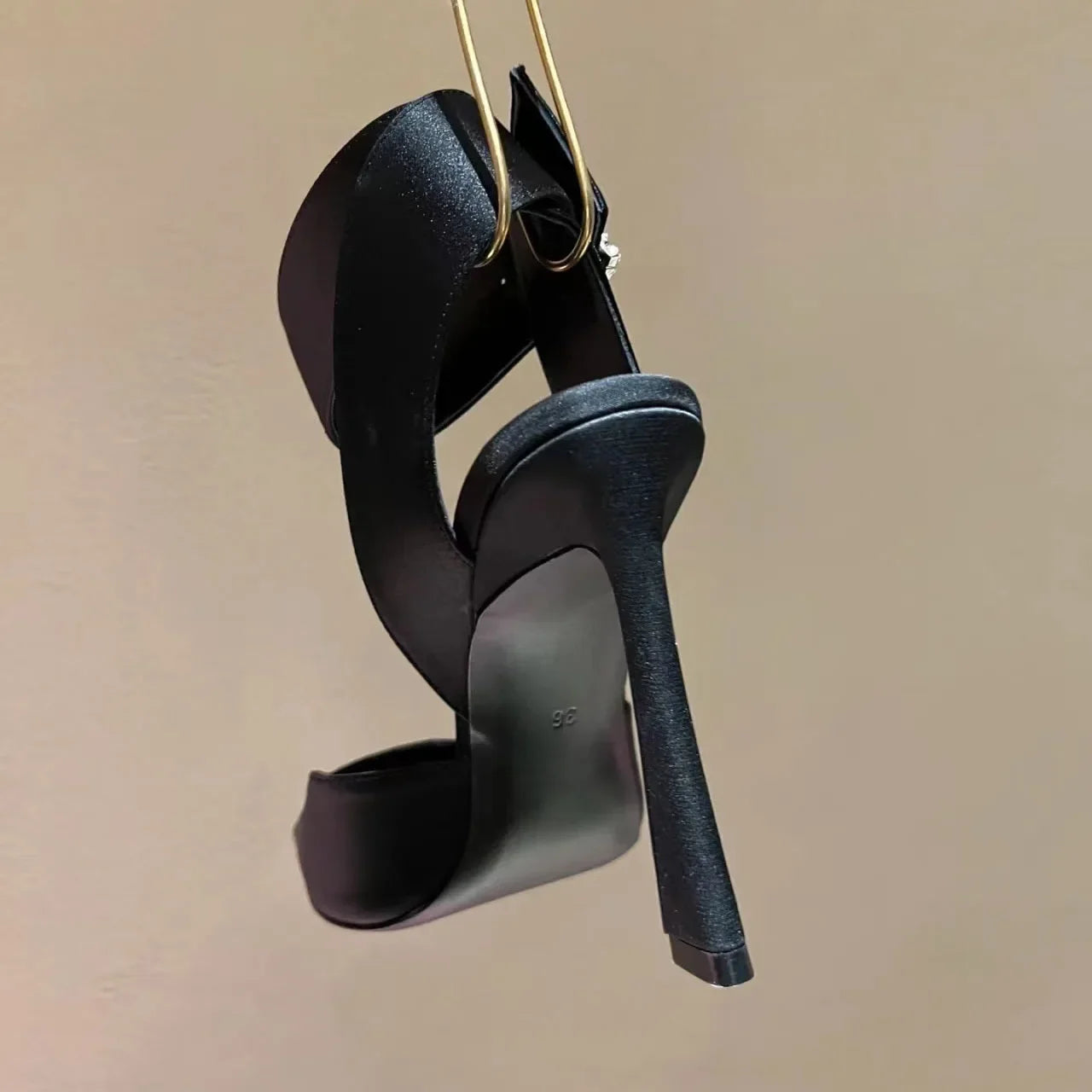 LIZAKOSHT  -  Sexy Fine High Heels Women Pointed Designer Sandals Ankle Strap Rhinestone Square Buckle Sling Back Pumps Sandalias Mujer