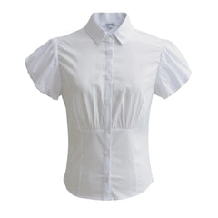 LIZAKOSHT  -  Women WHITE Corset-like Paneled Construction Short Gathered Sleeves LIANA TOP