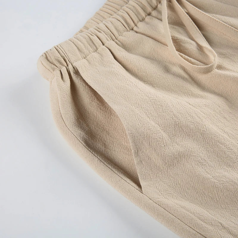 LIZAKOSHT  -  Casual Basic Solid Big Pockets Wide Leg Pants Loose Bandage Low-Waisted Straight Pants Women Autumn Spring Fashion