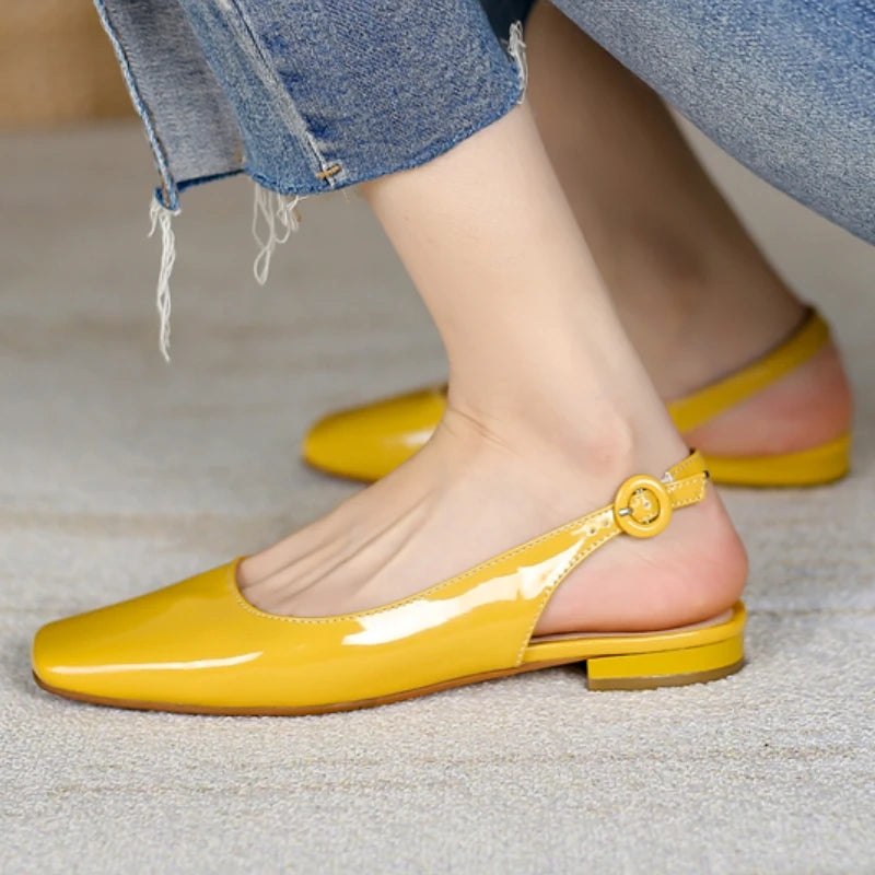 LIZAKOSHT  -  Elegant Flat Loafers Shoes Woman Soft Square toe Large Size Slingbacks Sandals Yellow Pink Dance Walking Office Shoes Comfort