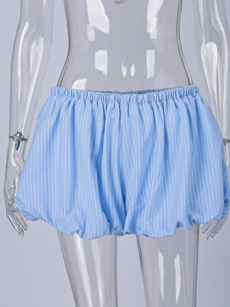 LIZAKOSHT  -  Summer Striped Shorts Y2K Woman Clothes Casual Fashion Elastic Waist Mini Shorts Streetwear Girls Blue Short Pants